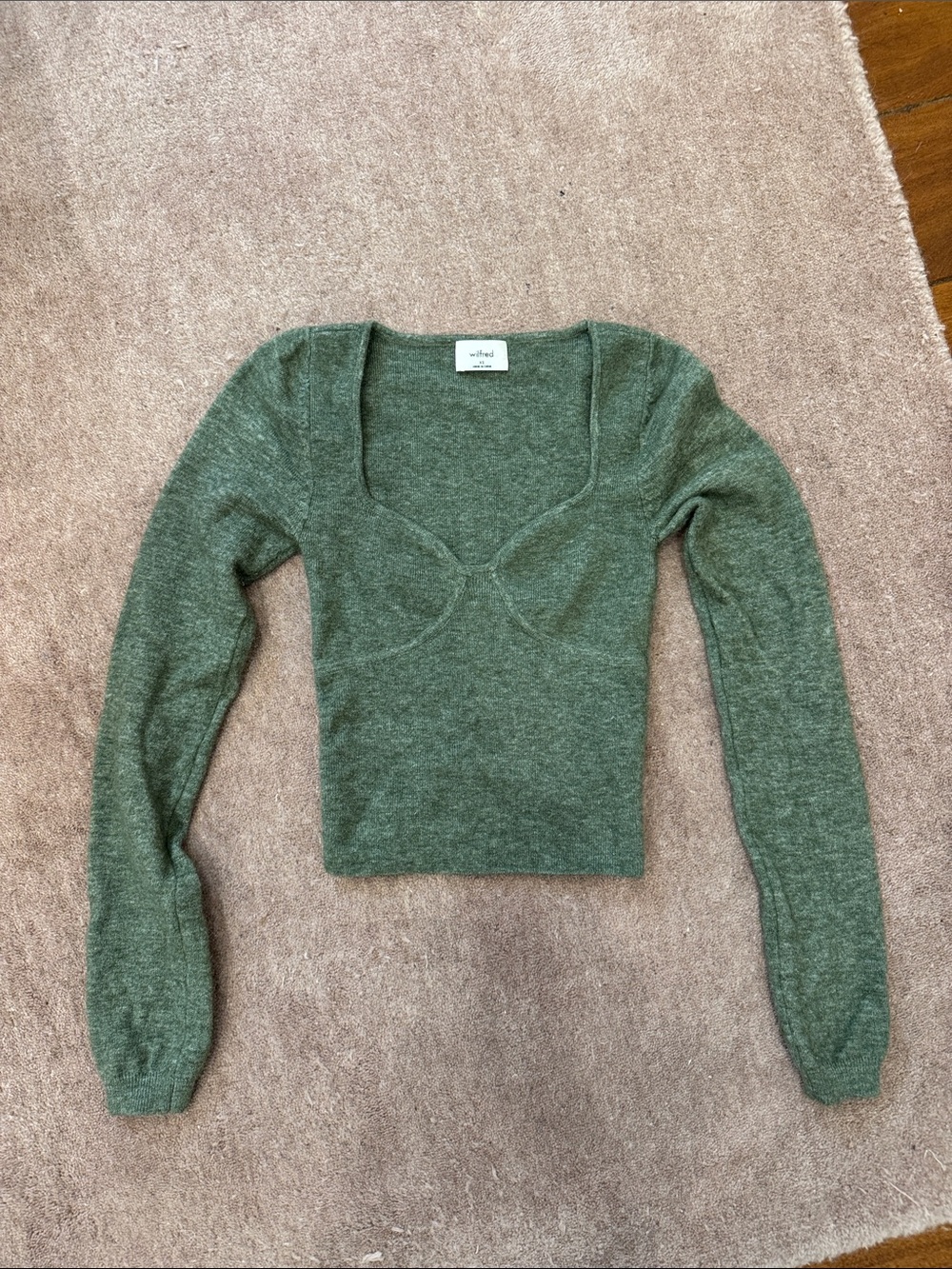 Wilfred Olive V-Neck Cropped Knit Sweater